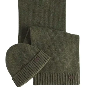 Barbour Set Carlton Fleck Beanie&Scarf, Olive Bestseller
